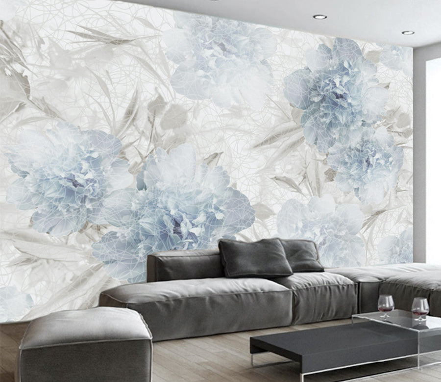 3D Blue Flowers WG145 Wall Murals