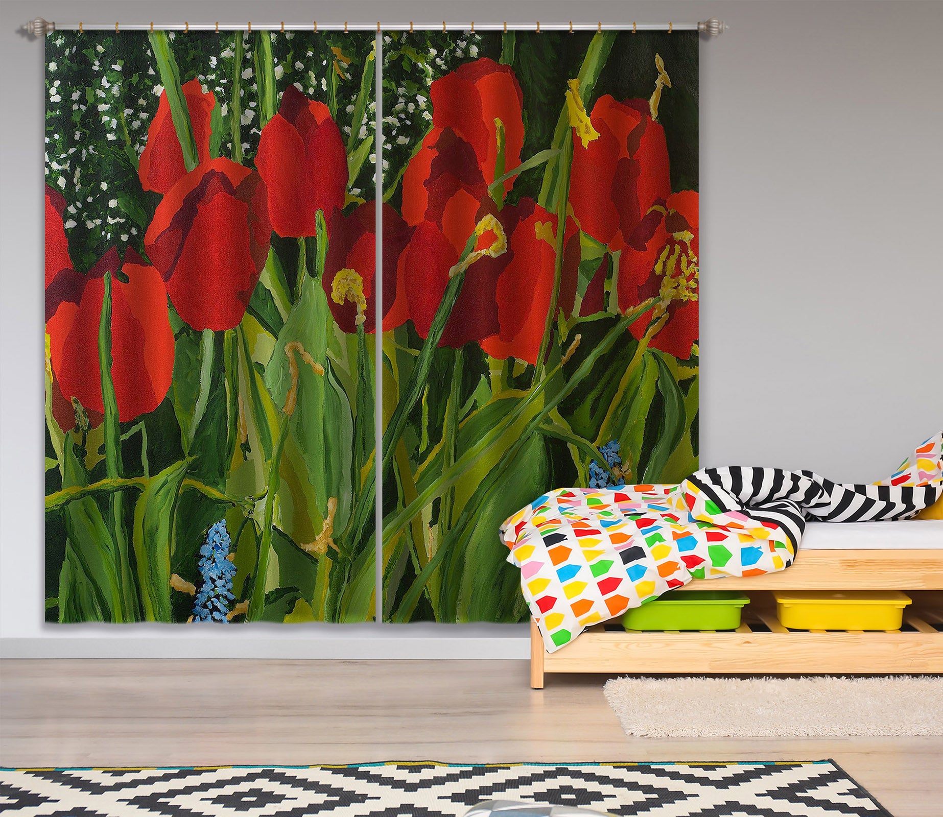 3D Red Flowers 161 Allan P. Friedlander Curtain Curtains Drapes