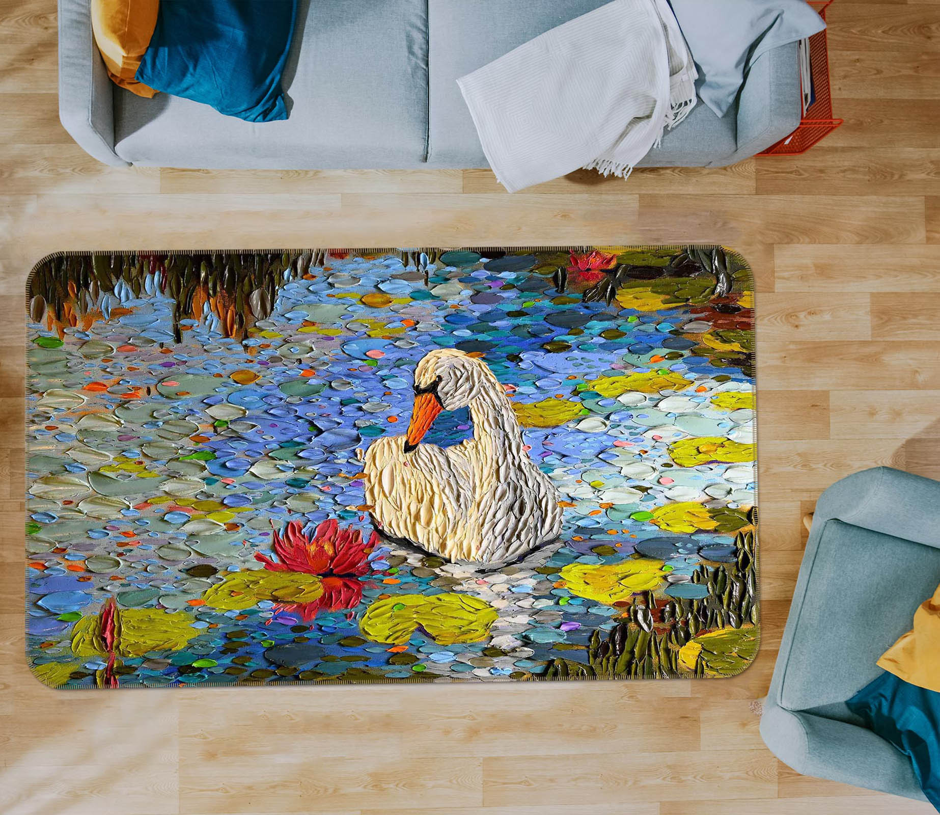 3D Swan Lake 1015 Dena Tollefson Rug Non Slip Rug Mat