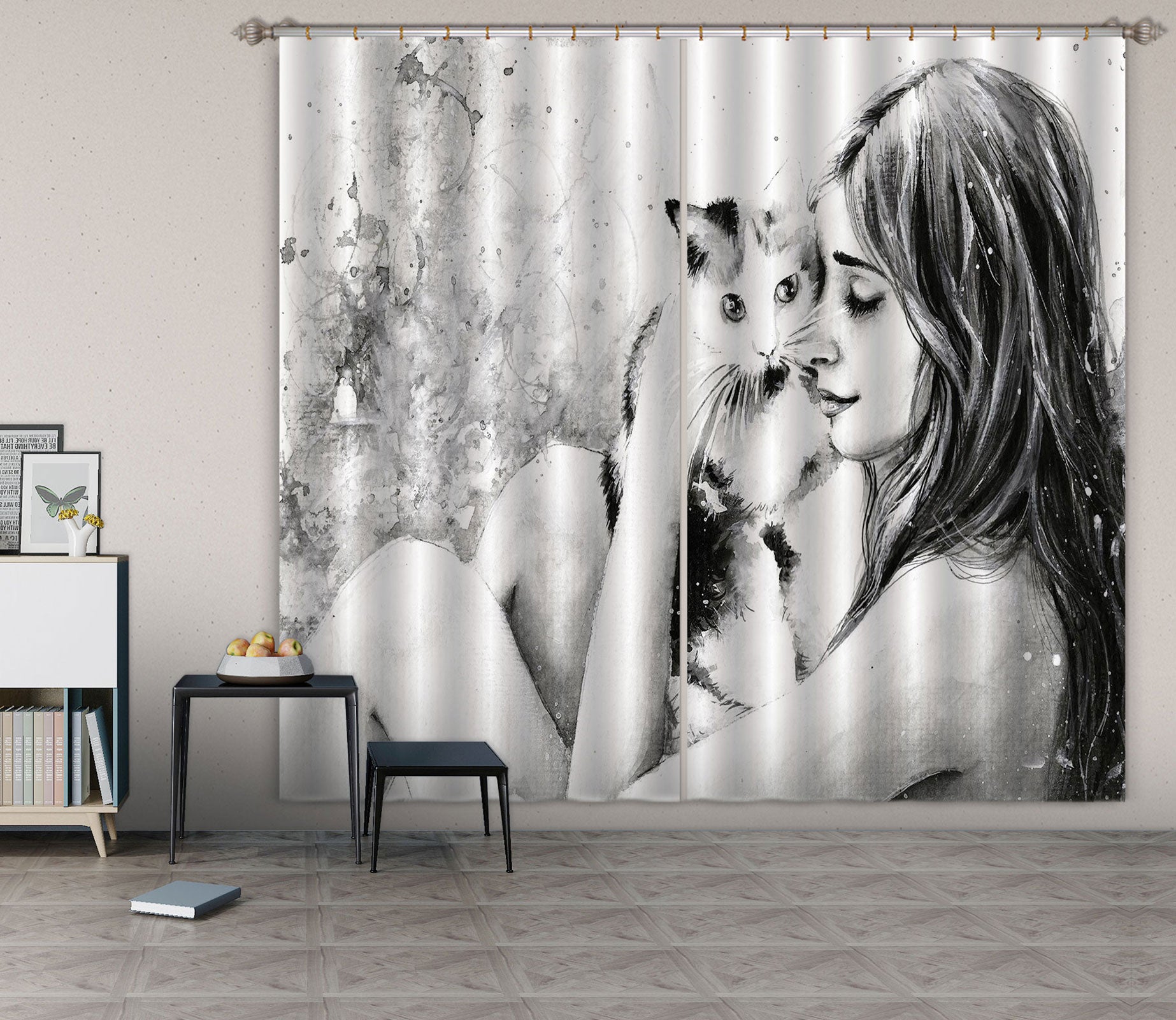 3D Sketch Kitten 031 Curtains Drapes
