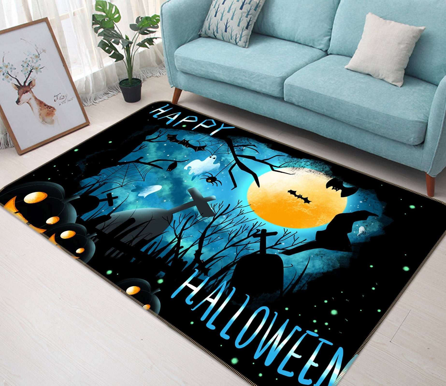 3D Night Bat Pumpkin 205 Halloween Non Slip Rug Mat Mat AJ Creativity Home 