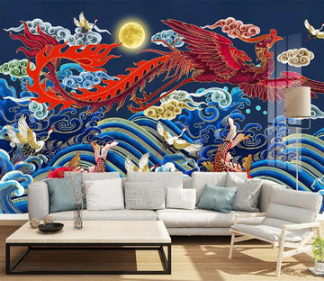 3D Red Phoenix Goldfish WC2772 Wall Murals