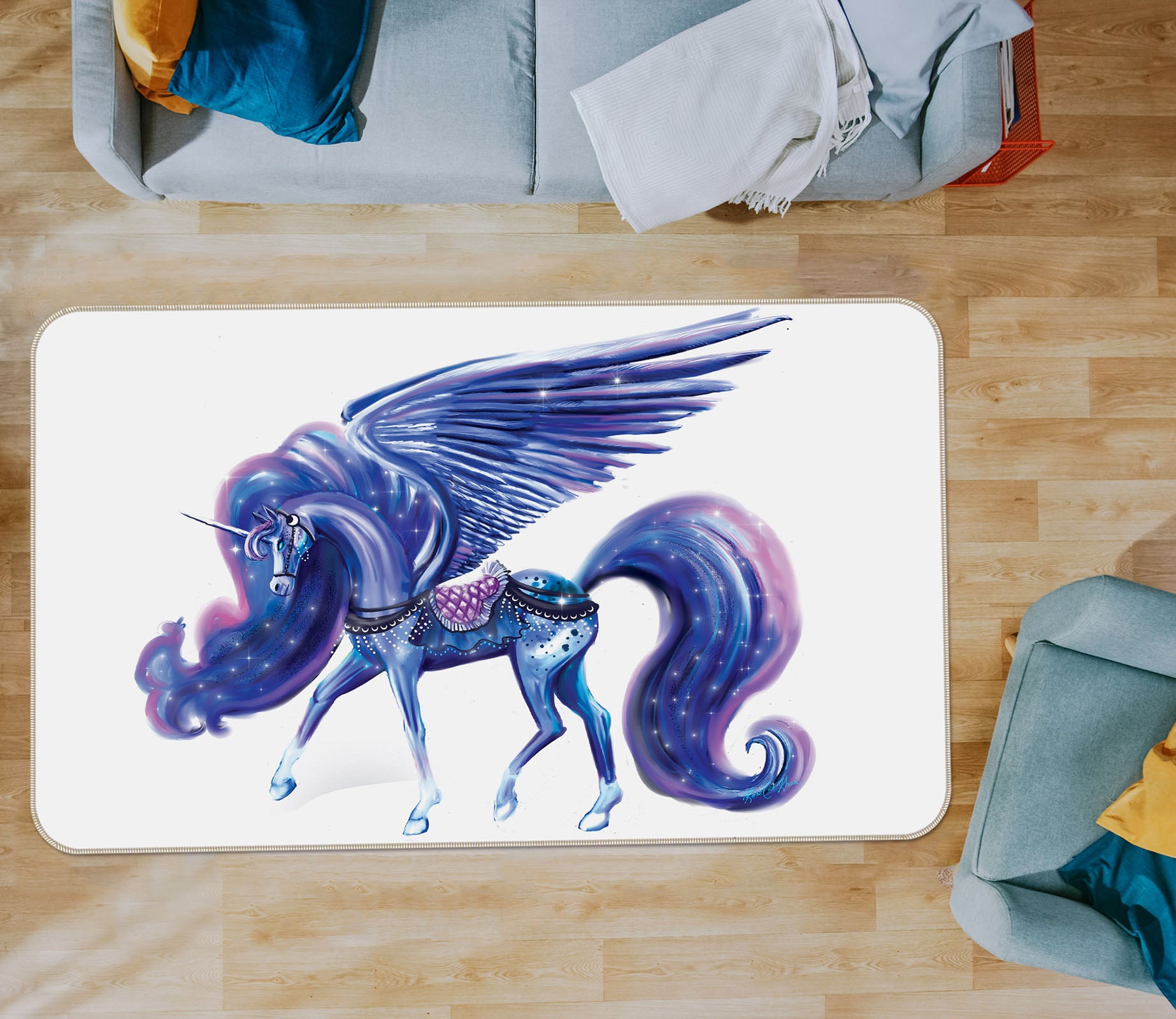 3D Painted Unicorn 3017 Rose Catherine Khan Rug Non Slip Rug Mat