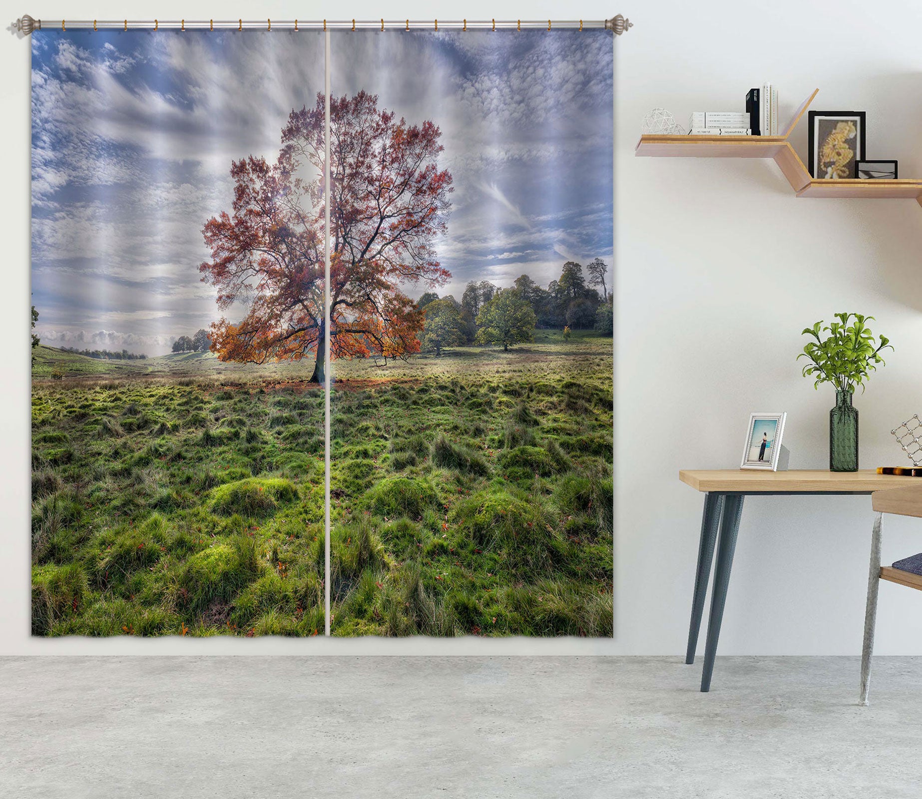 3D Lawn Red Tree 062 Assaf Frank Curtain Curtains Drapes