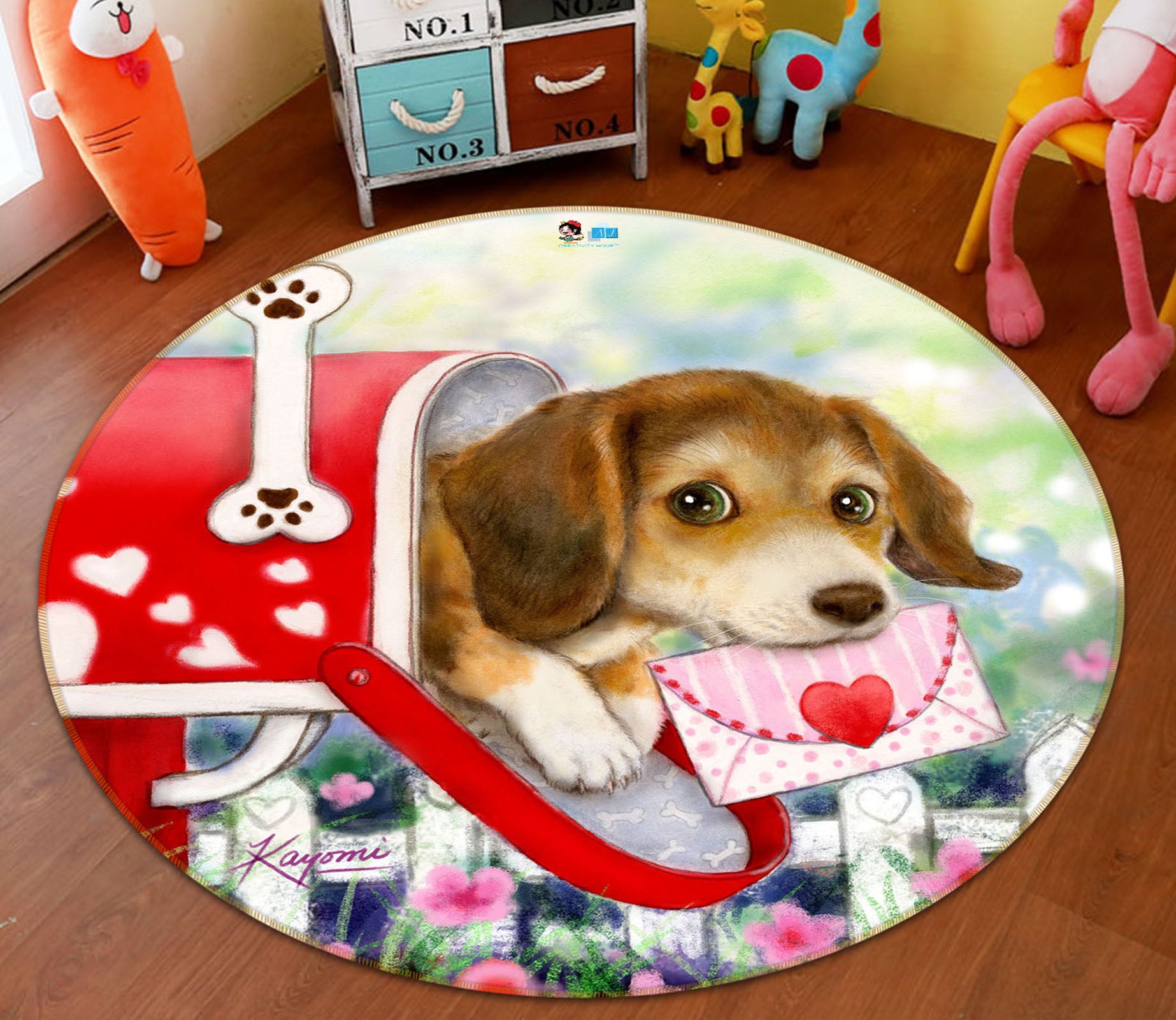 3D Dog Letter 6053 Kayomi Harai Rug Round Non Slip Rug Mat