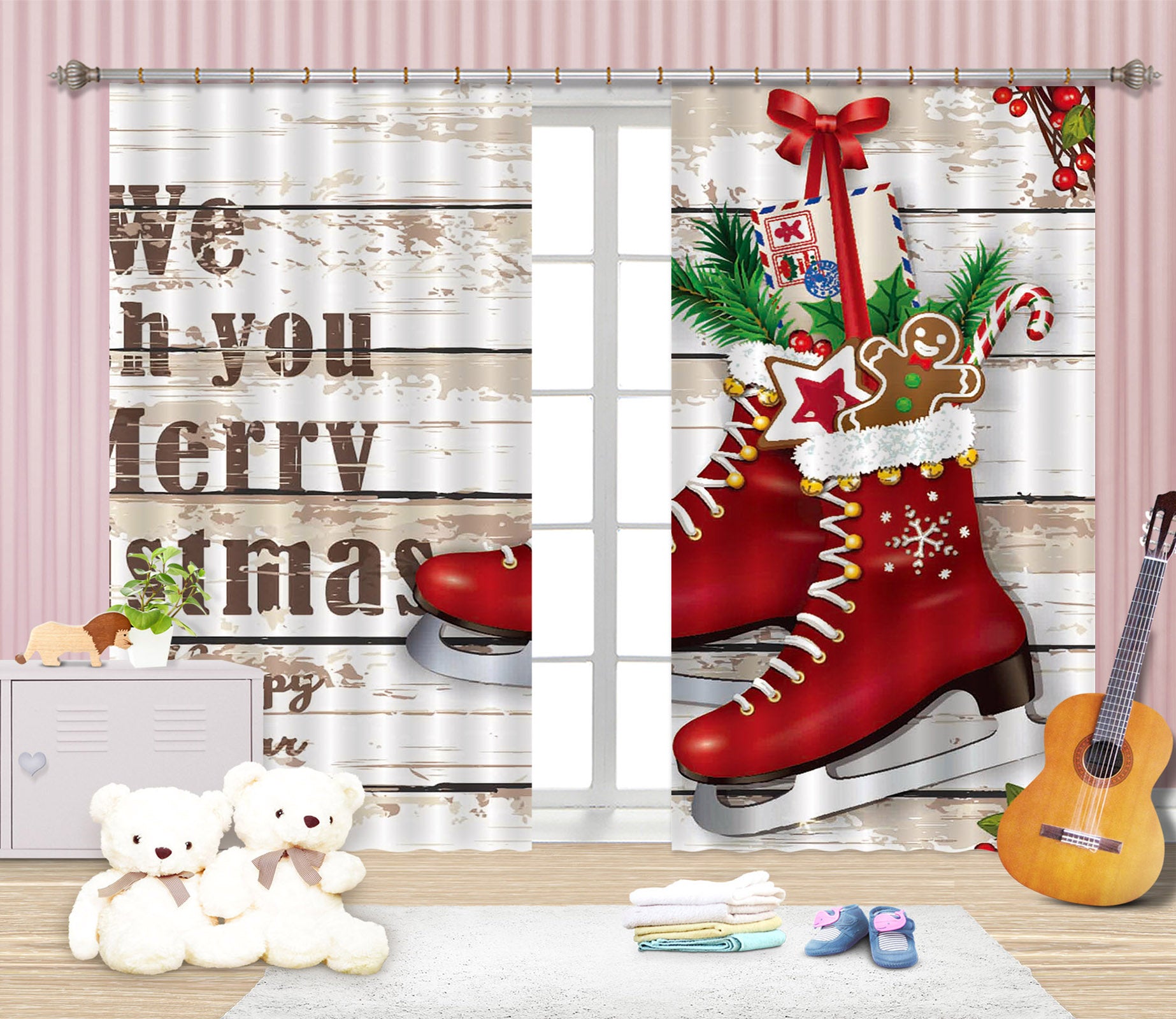 3D Red Shoes 778 Curtains Drapes