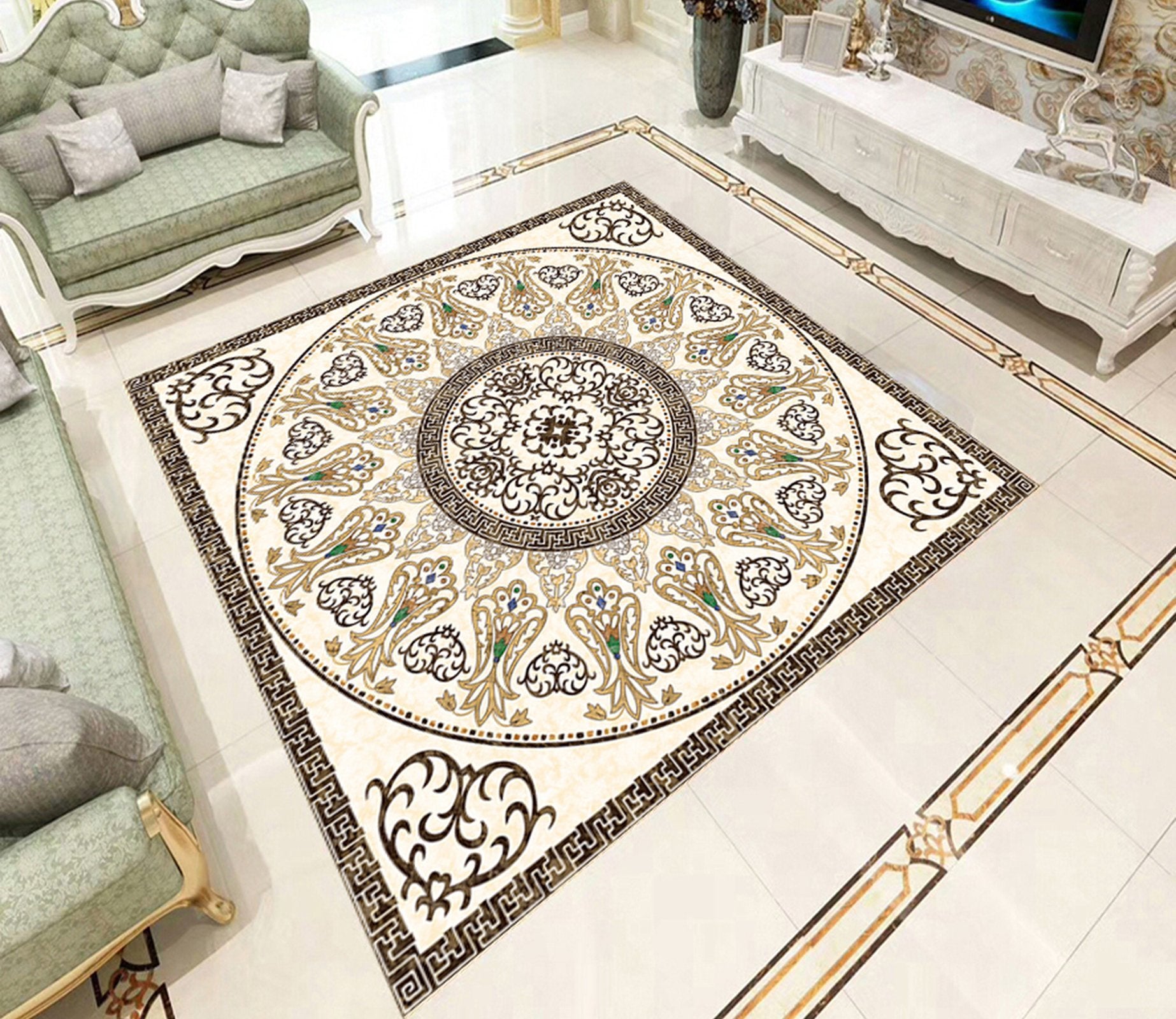 3D Black Circular Pattern WG566 Floor Mural Wallpaper AJ Wallpaper 2 