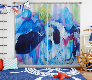 3D Blue Watercolor 2329 Misako Chida Curtain Curtains Drapes