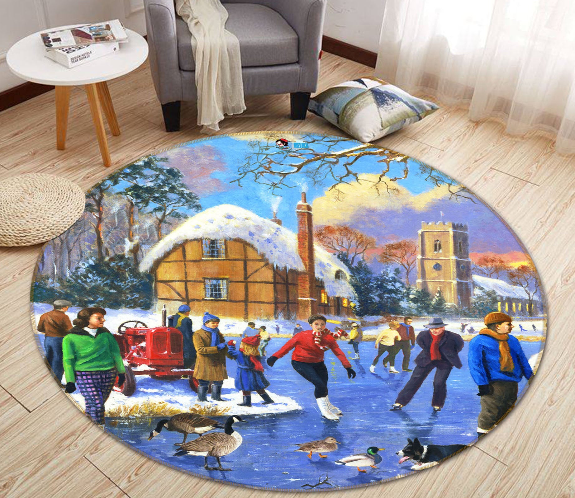 3D Winter Skating 045 Kevin Walsh Rug Round Non Slip Rug Mat