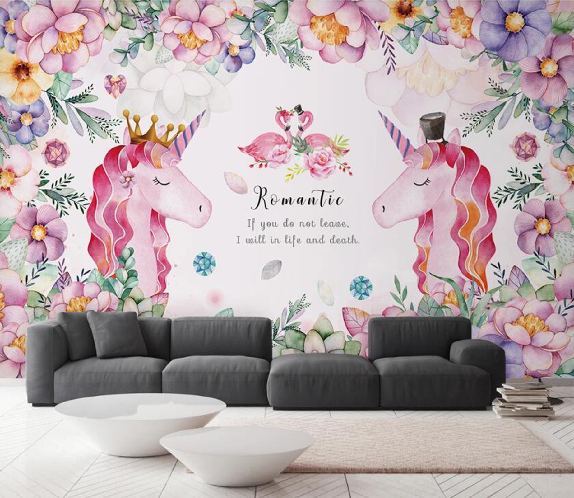 3D Pink Horses And Flamingos 2391 Wall Murals