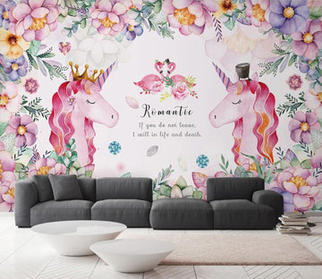 3D Pink Horses And Flamingos 2391 Wall Murals