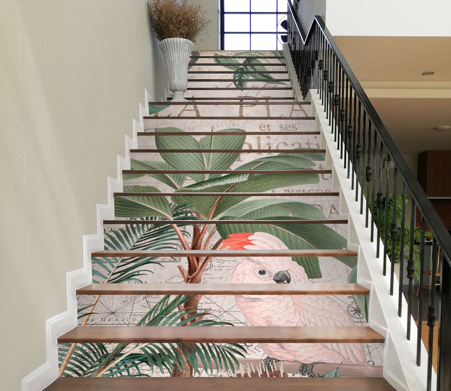 3D Leaves White Parrot 11039 Andrea Haase Stair Risers