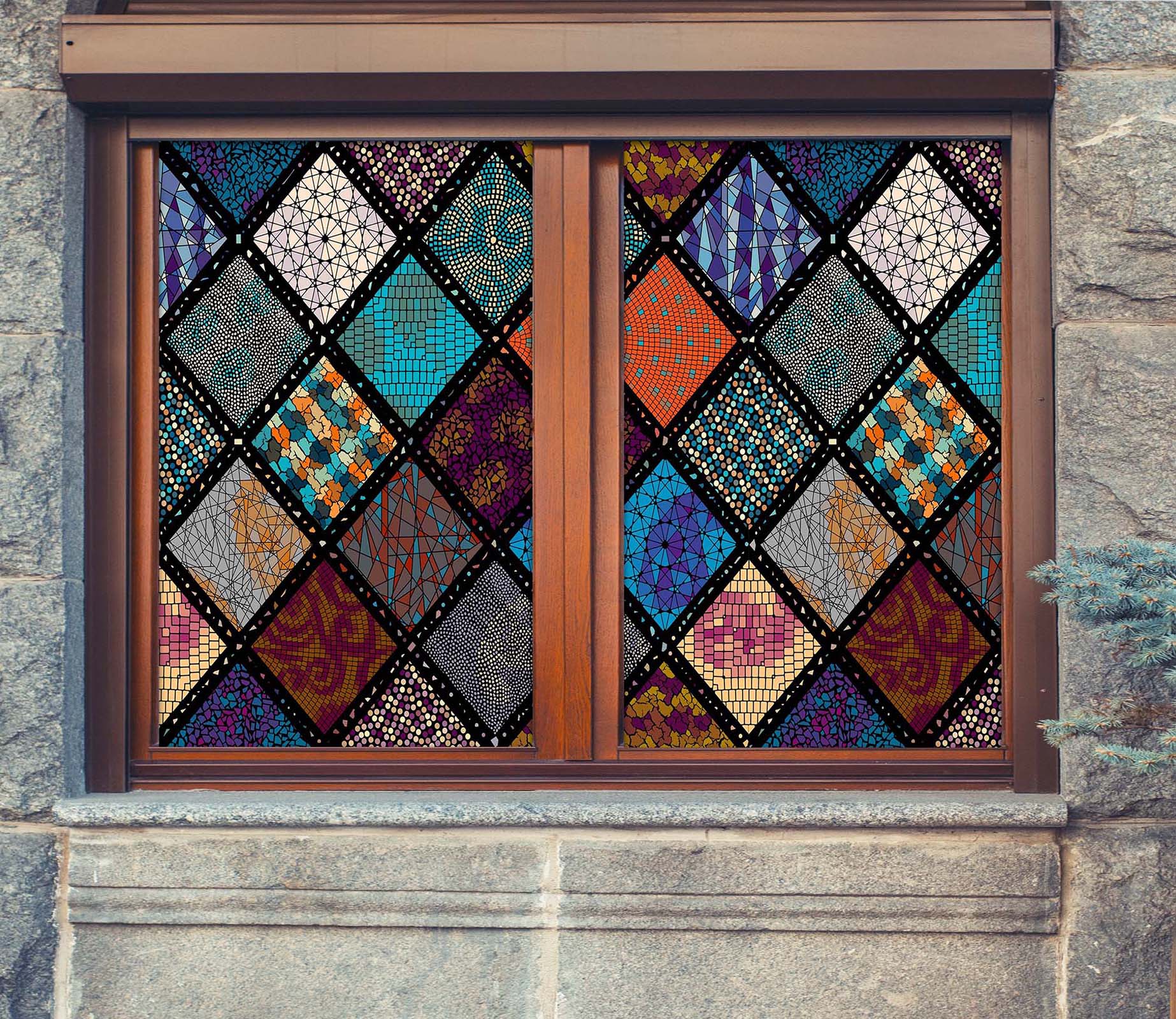 3D Colored Square 465 Window Film Print Sticker Cling Stained Glass UV Block