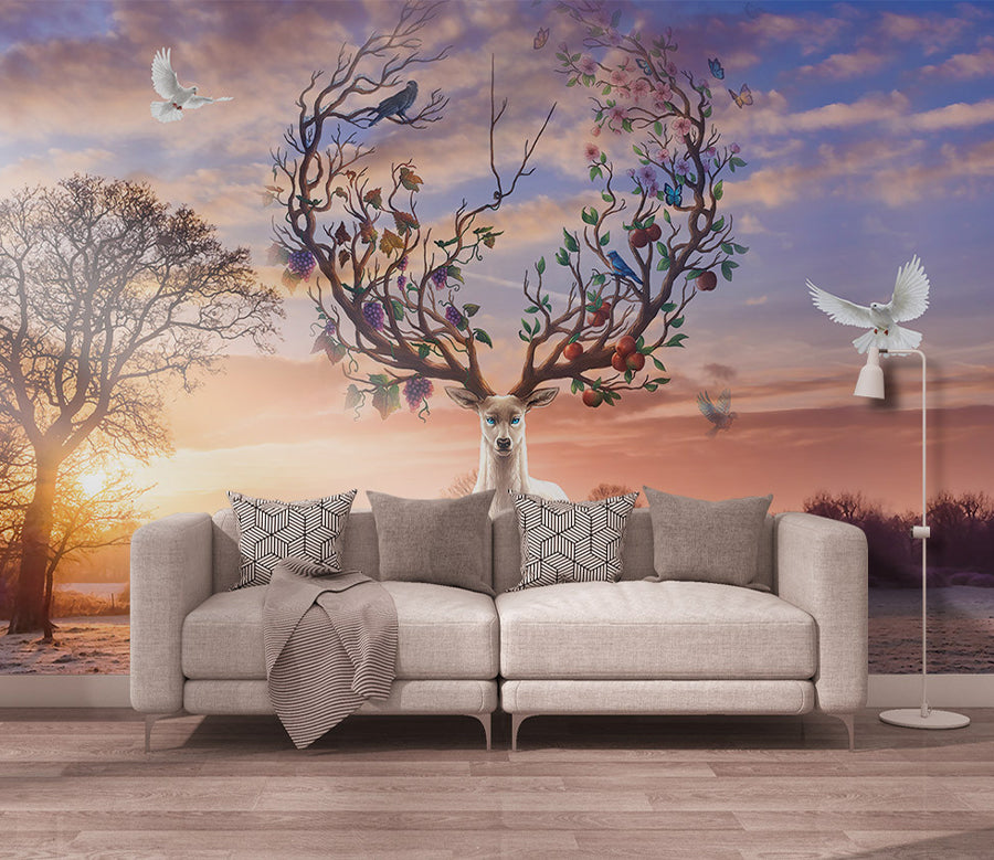 3D Sunset Deer WG111 Wall Murals