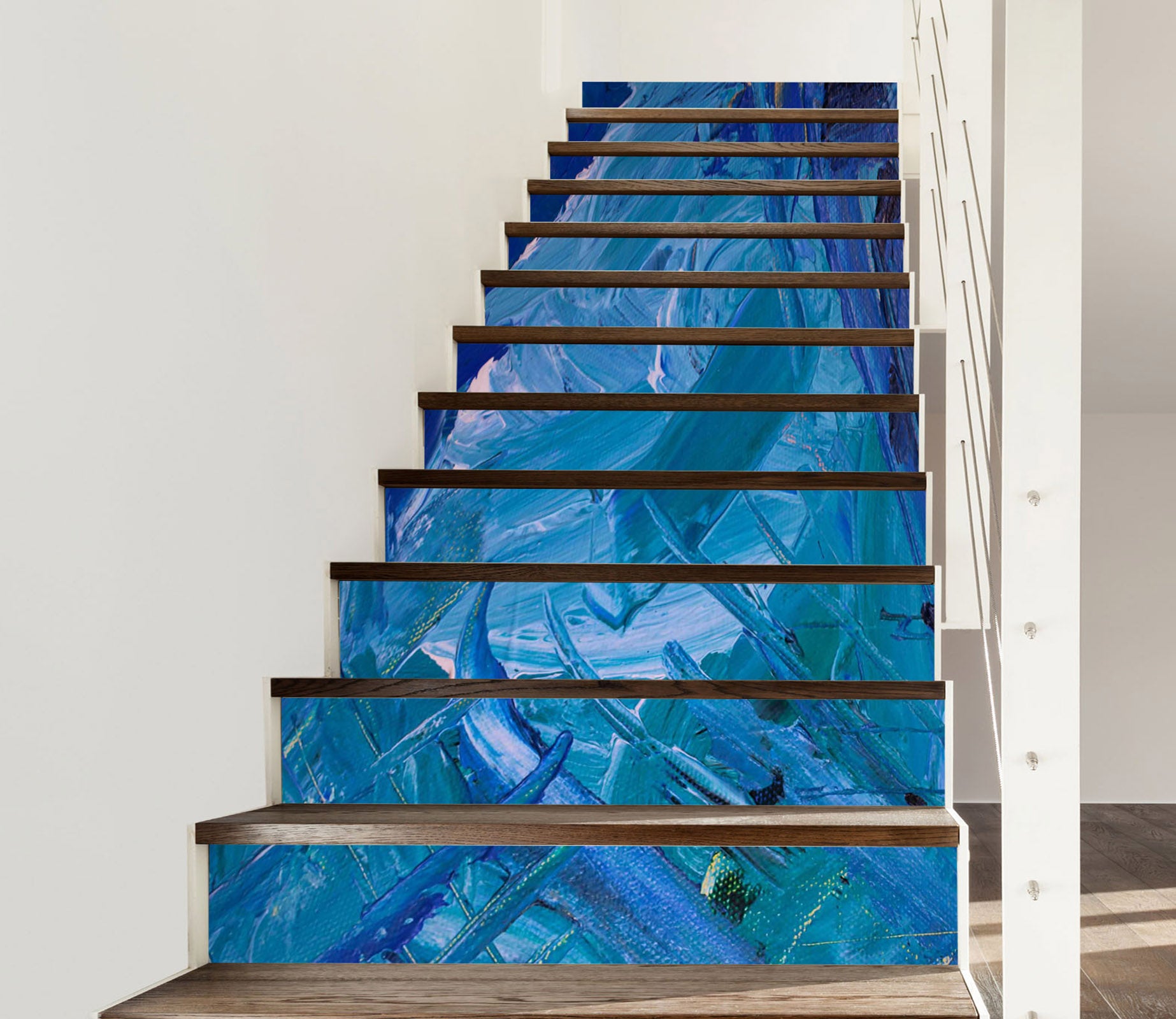 3D Blue Filtered Pattern 613 Stair Risers