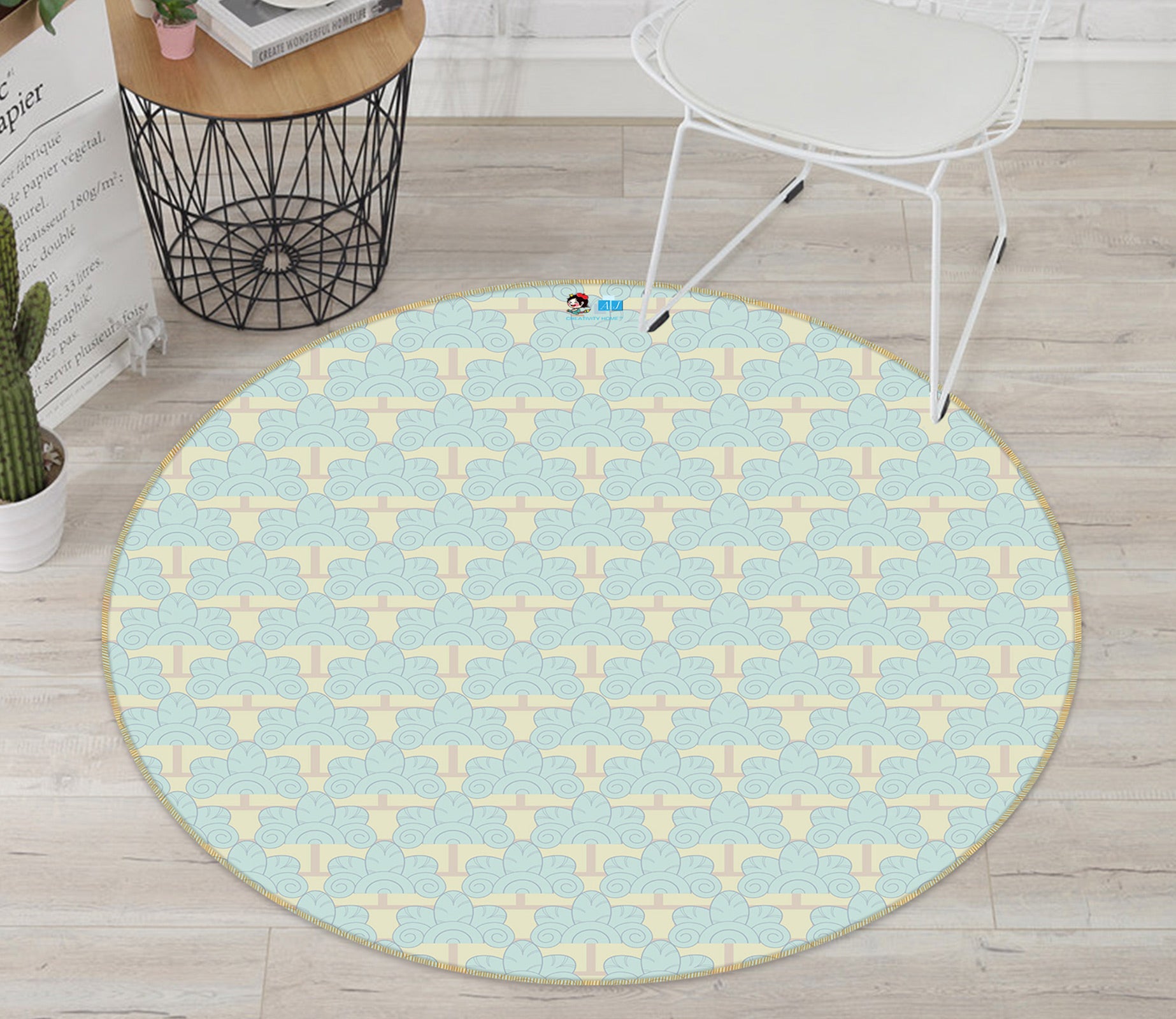 3D Yellow Pattern 98106 Kasumi Loffler Rug Round Non Slip Rug Mat