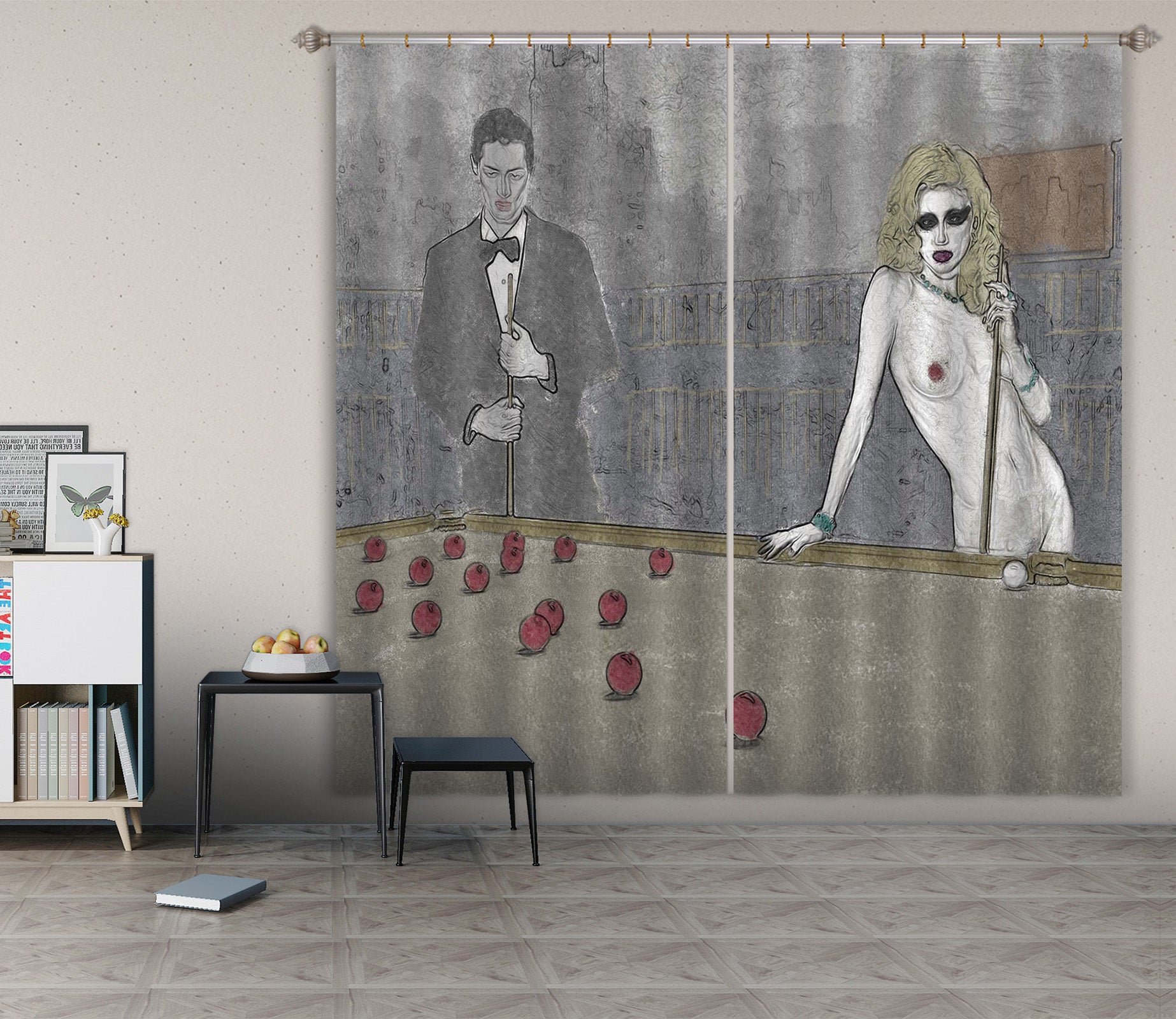 3D Red Billiard 046 Marco Cavazzana Curtain Curtains Drapes