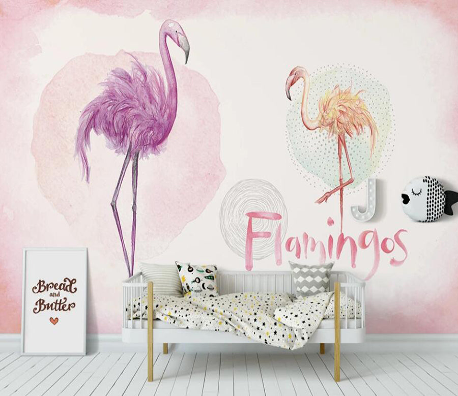 3D Purple And Orange Flamingos 944 Wall Murals