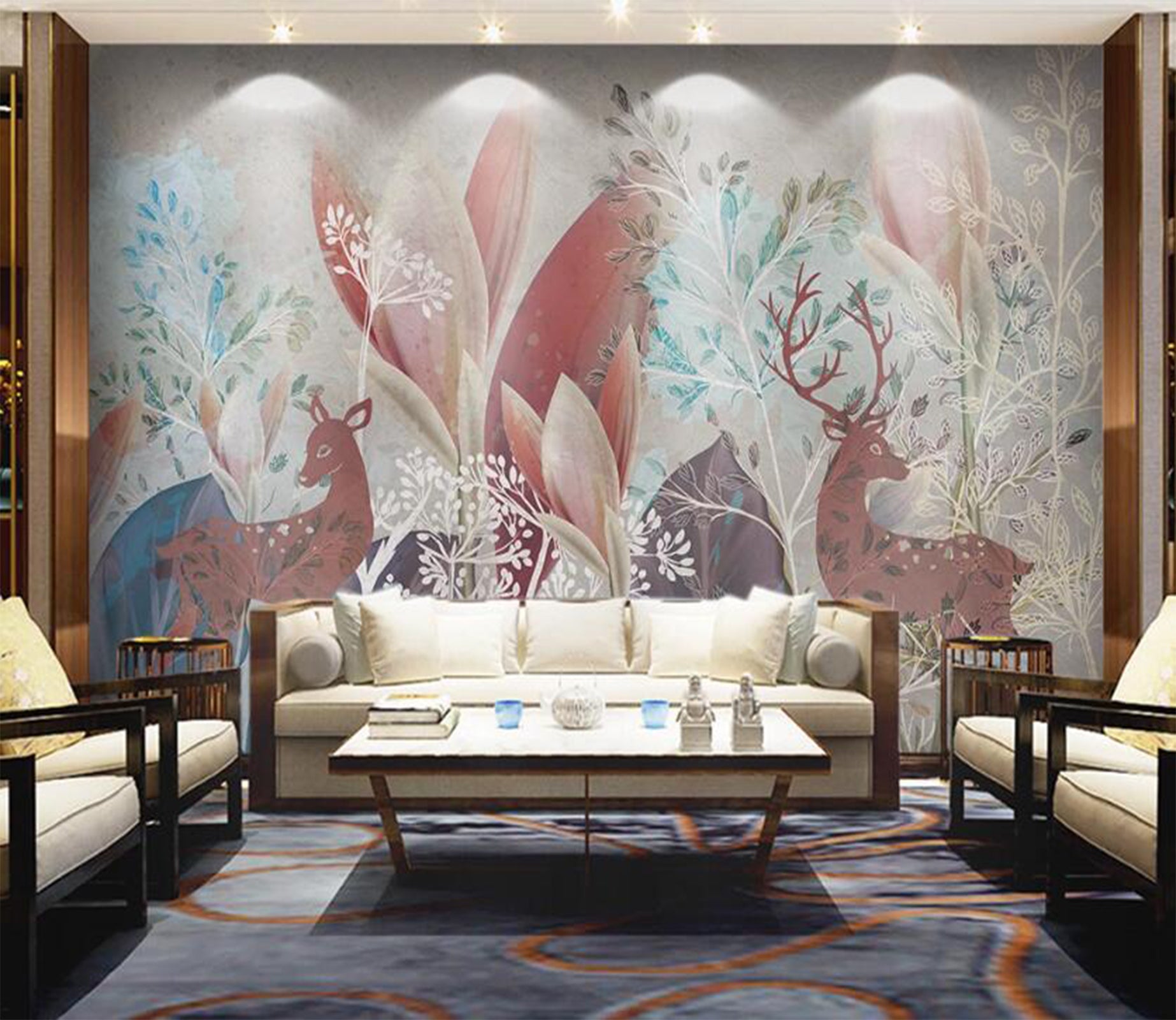 3D Brown-red Couple Deer 2508 Wall Murals