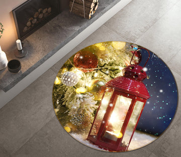 3D Snowflake Light 56053 Christmas Round Non Slip Rug Mat Xmas