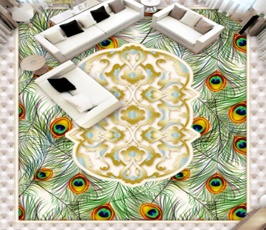 3D Peacock Feather 242 Floor Mural  Wallpaper Murals Rug & Mat Print Epoxy waterproof bath floor