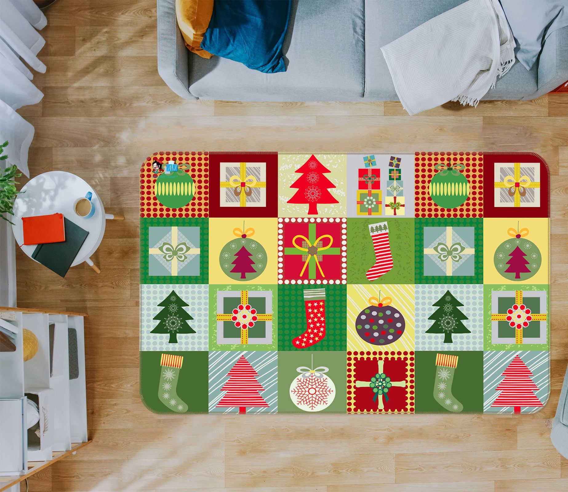 3D Colorful Square Tree Pattern 56150 Christmas Non Slip Rug Mat Xmas