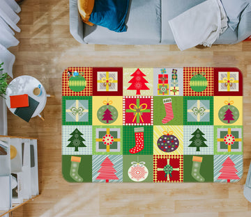3D Colorful Square Tree Pattern 56150 Christmas Non Slip Rug Mat Xmas