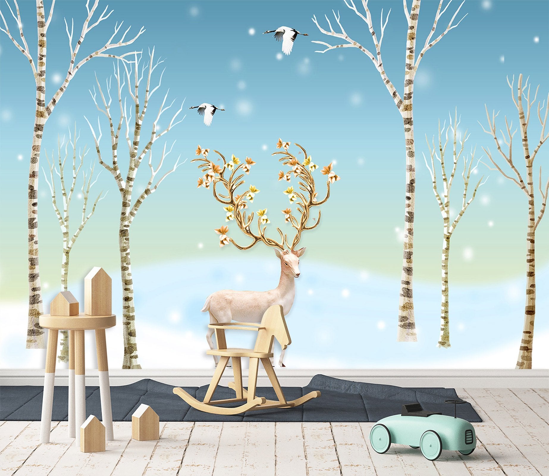 3D Golden Deer Bird 498 Wallpaper AJ Wallpaper 2 