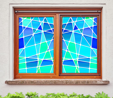 3D Blue Graphic 397 Window Film Print Sticker Cling Stained Glass UV Block