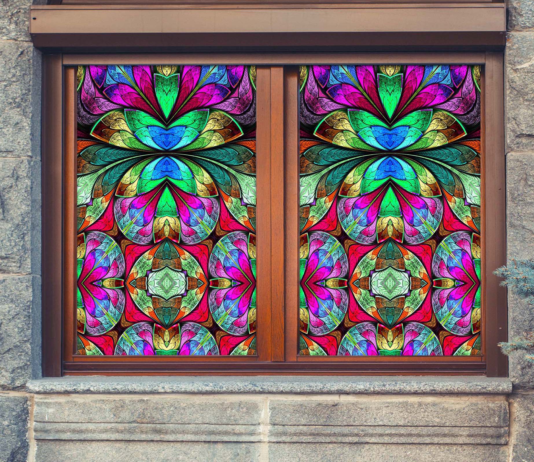 3D Pattern Flower 031 Window Film Print Sticker Cling Stained Glass UV Block