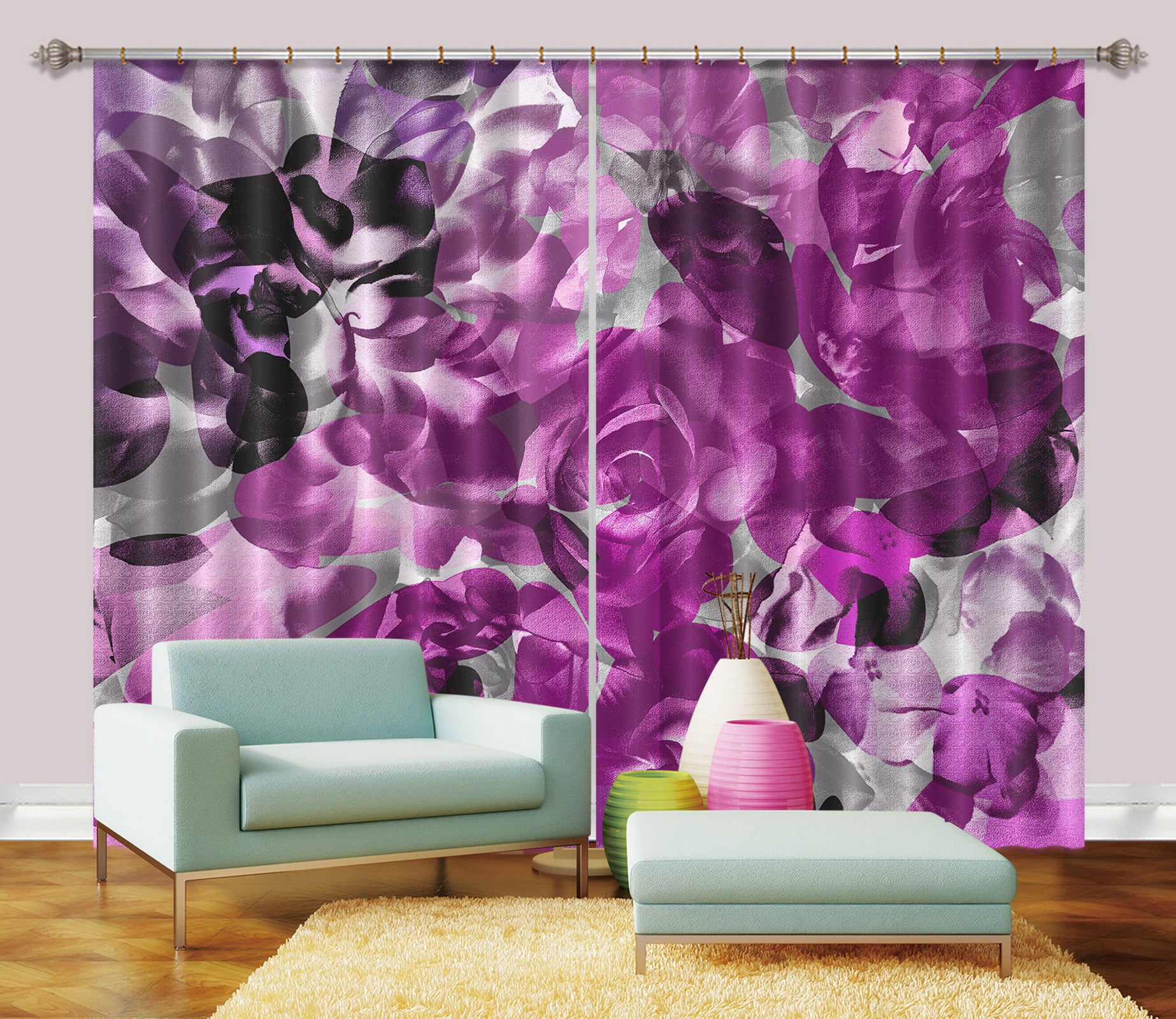 3D Purple Flowers 19174 Shandra Smith Curtain Curtains Drapes