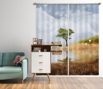 3D Grassland Tree Cabin 1732 Marina Zotova Curtain Curtains Drapes