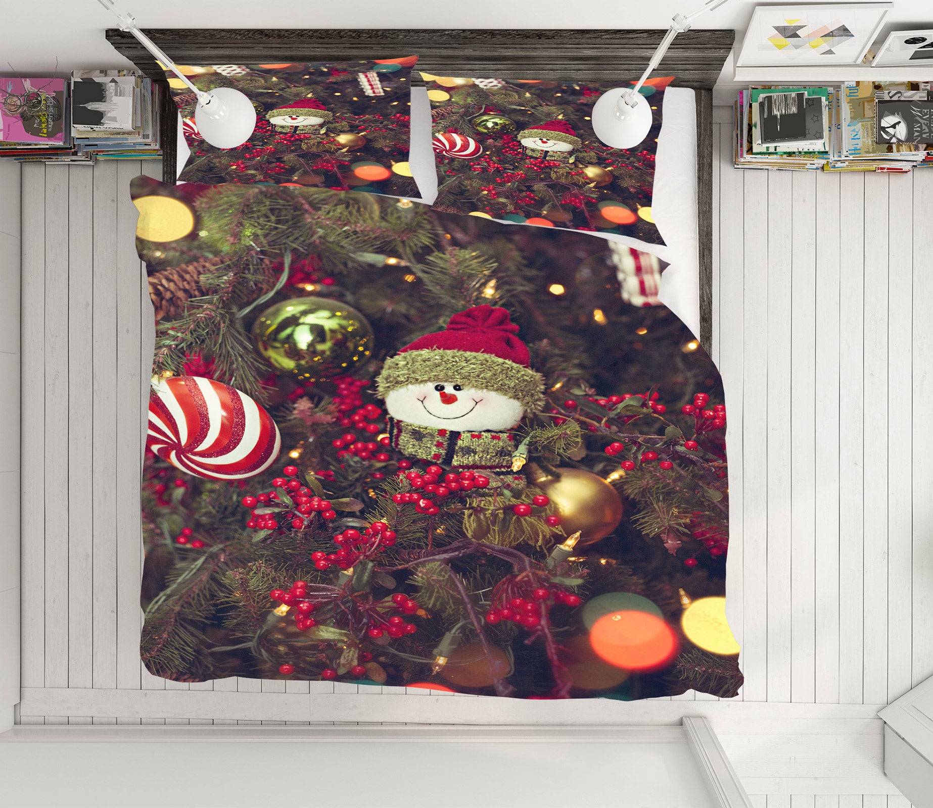 3D Tree Snowman Doll 52125 Christmas Quilt Duvet Cover Xmas Bed Pillowcases