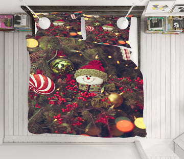 3D Tree Snowman Doll 52125 Christmas Quilt Duvet Cover Xmas Bed Pillowcases