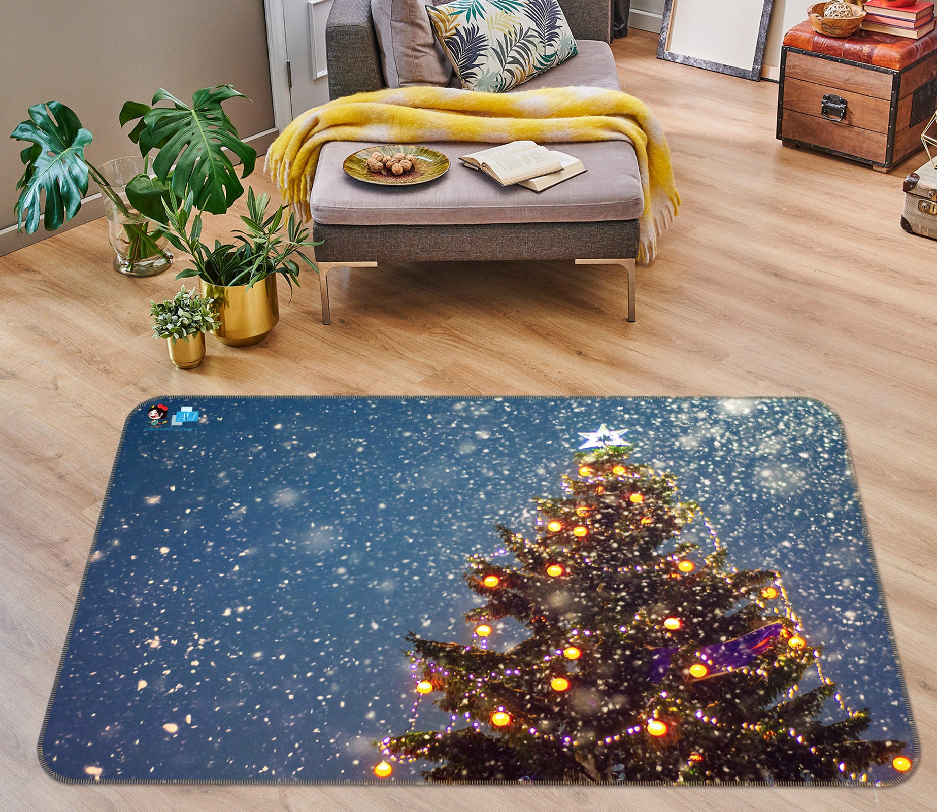 3D Snow Day Tree 56247 Christmas Non Slip Rug Mat Xmas