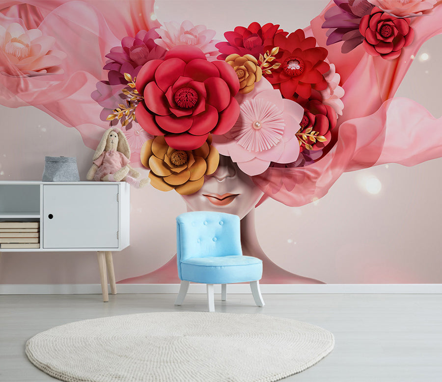 3D Safflower Girl WG388 Wall Murals