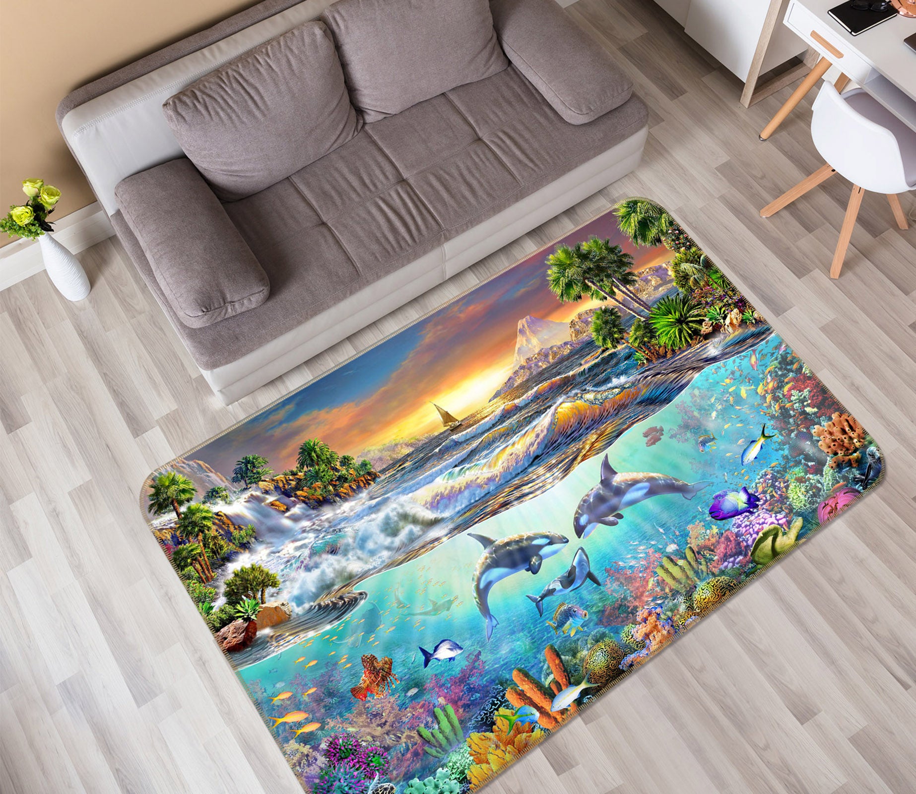 3D Cute Dolphin 1053 Adrian Chesterman Rug Non Slip Rug Mat