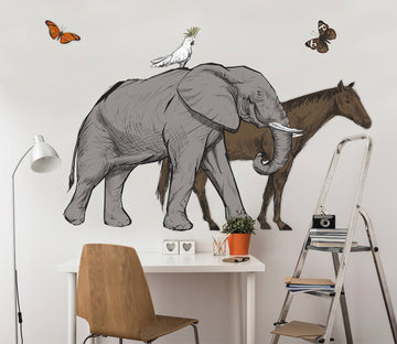 3D Elephant And Horse 059 Animals Wall Stickers Wallpaper AJ Wallpaper 