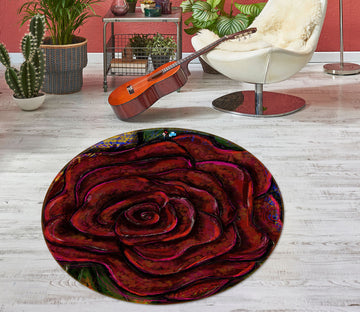 3D Red Rose 8232 Jacqueline Reynoso Rug Round Non Slip Rug Mat