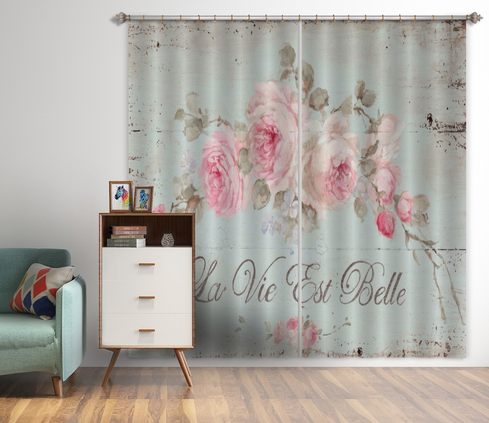 3D Pink Rose 053 Debi Coules Curtain Curtains Drapes