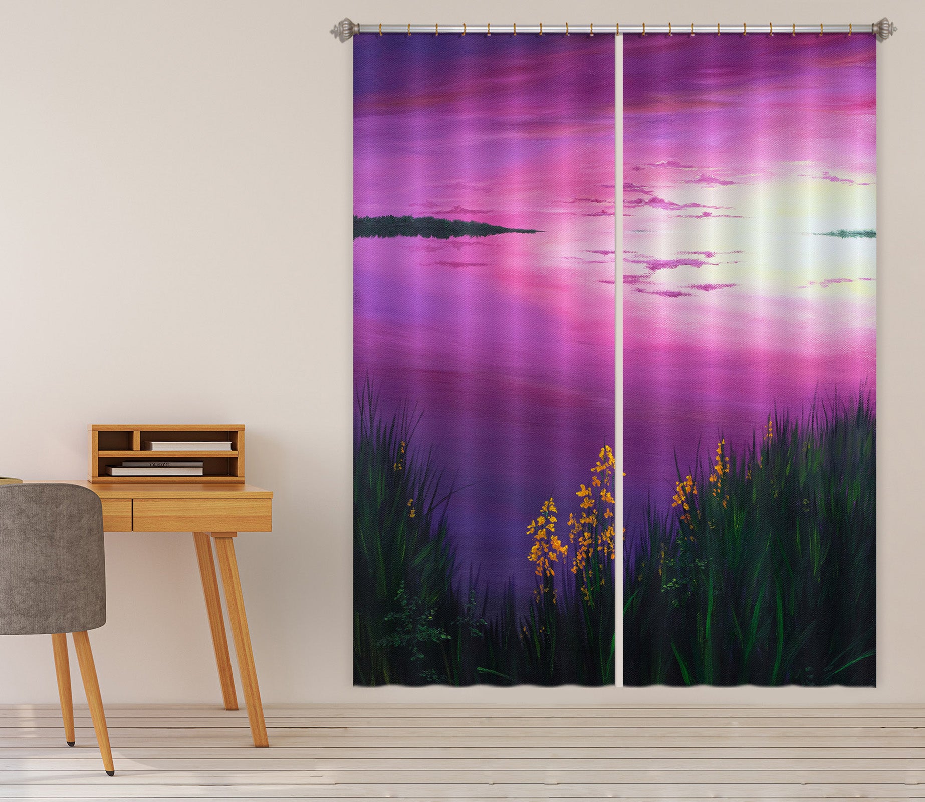 3D Grass Purple Sky 1734 Marina Zotova Curtain Curtains Drapes