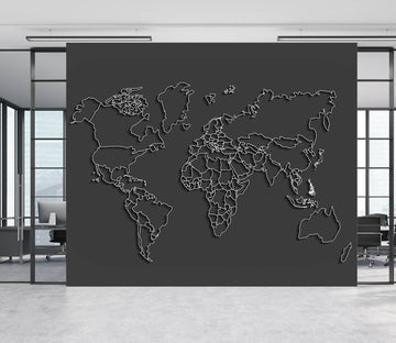 3D Black Lines 2002 World Map Wall Murals