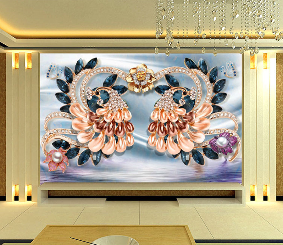 3D Diamond Peacock WG070 Wall Murals