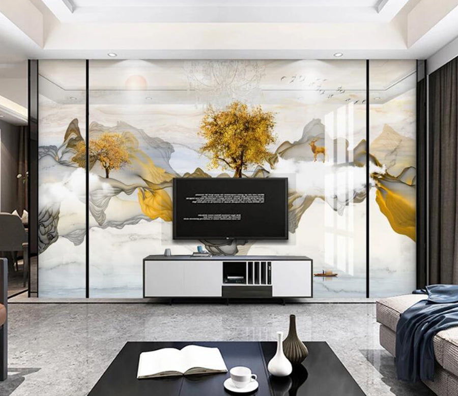 3D Yellow Trees 084 Wall Murals