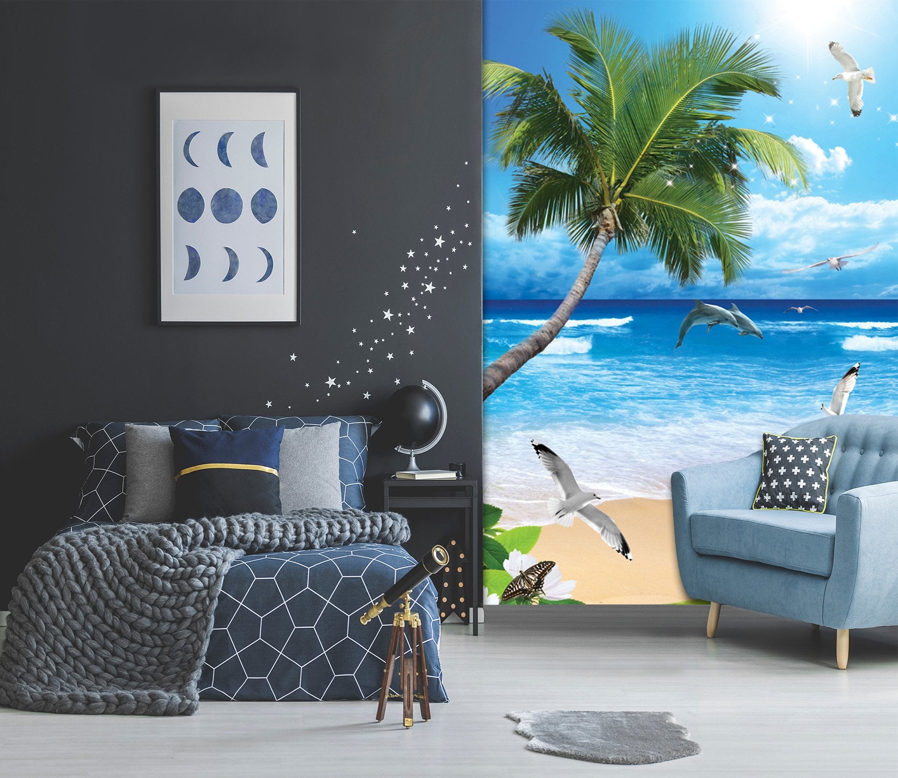3D Beach Coconut Tree 1974 Wall Murals Wallpaper AJ Wallpaper 