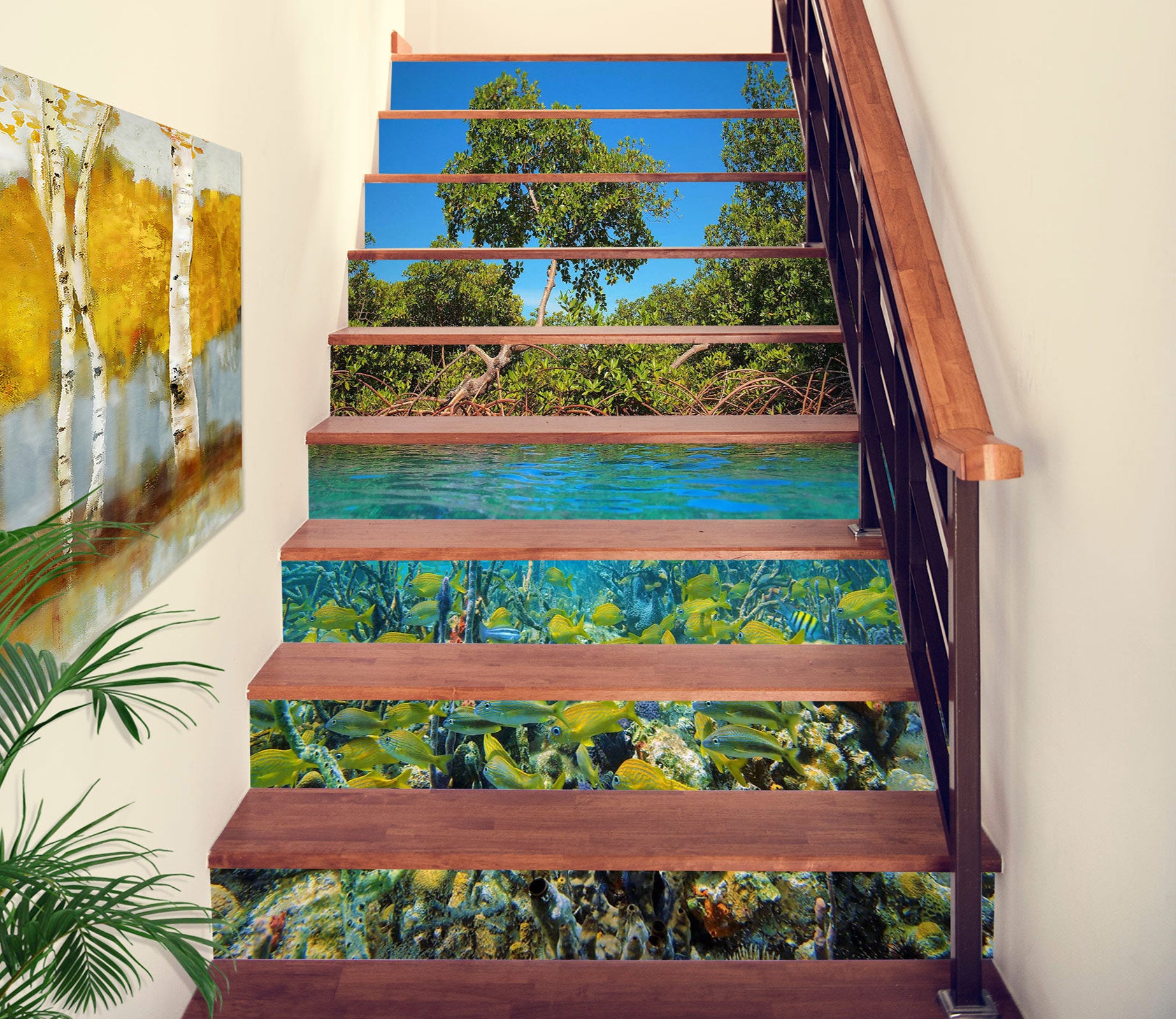 3D Fresh Trees And River Water 342 Stair Risers