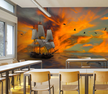 3D Sunset Boat 174 Wall Murals