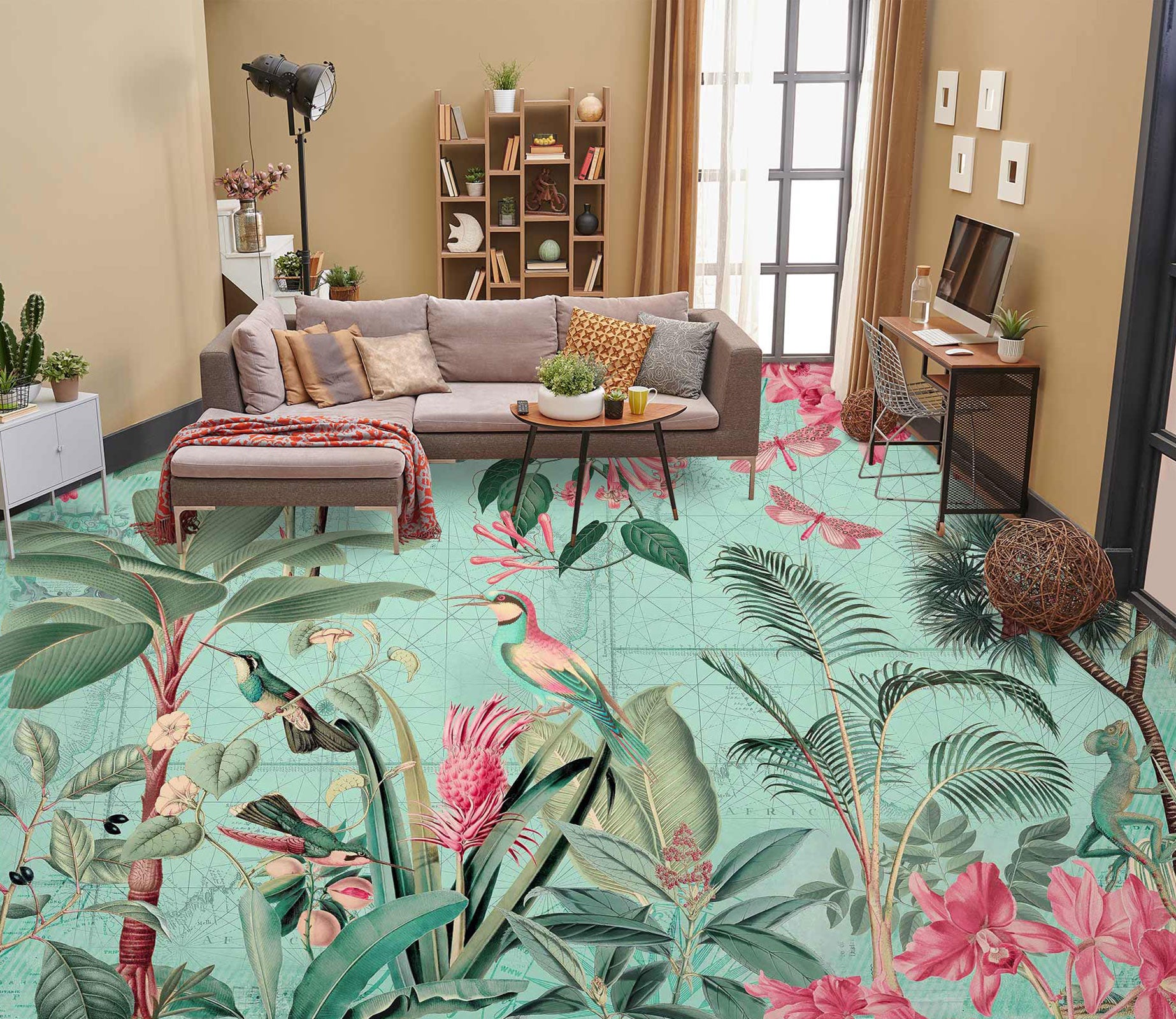 3D Jungle Colorful Bird Dragonfly 10053 Andrea Haase Floor Mural  Wallpaper Murals Self-Adhesive Removable Print Epoxy