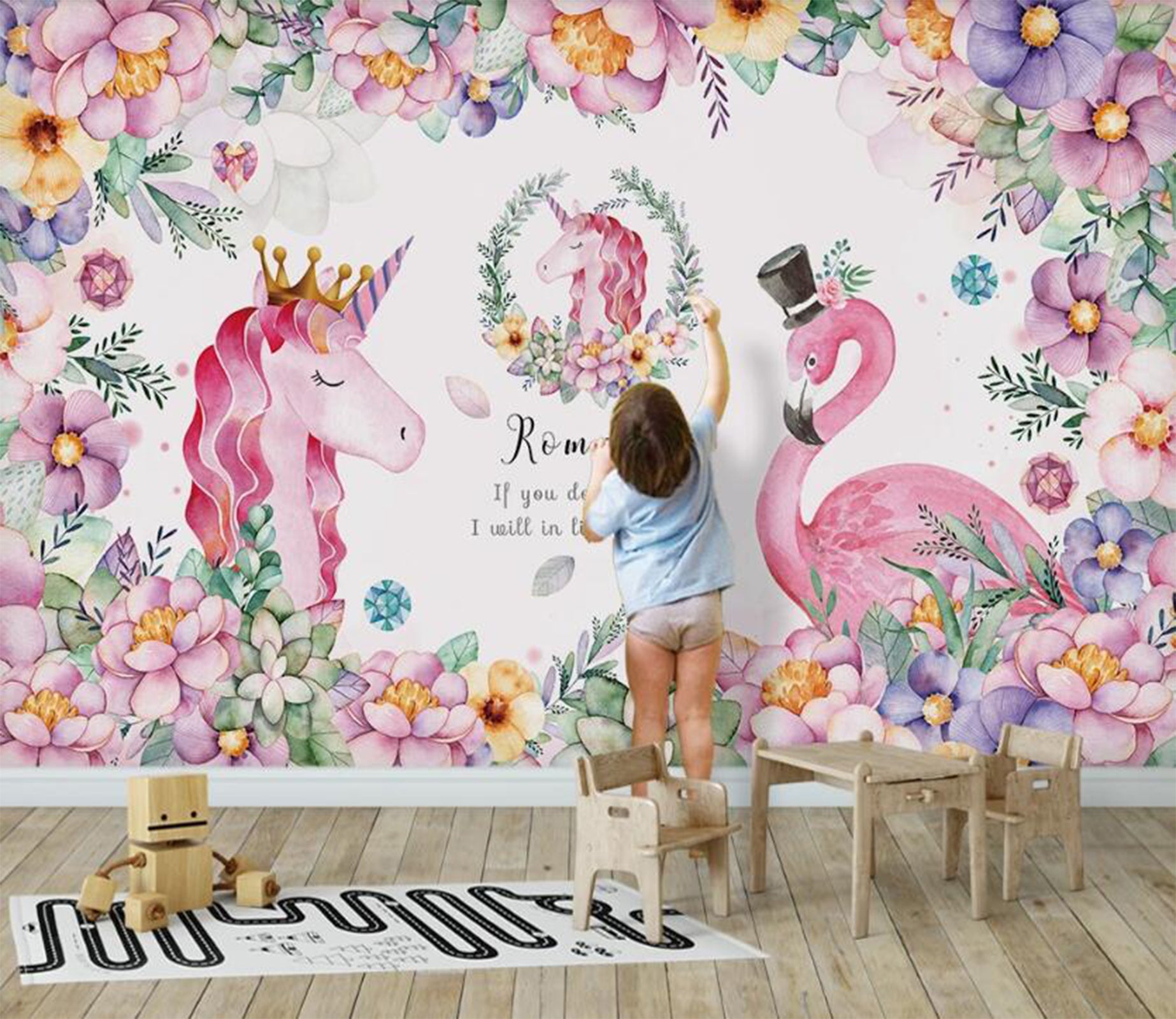 3D Pink Animals In The Flowers 2392 Wall Murals