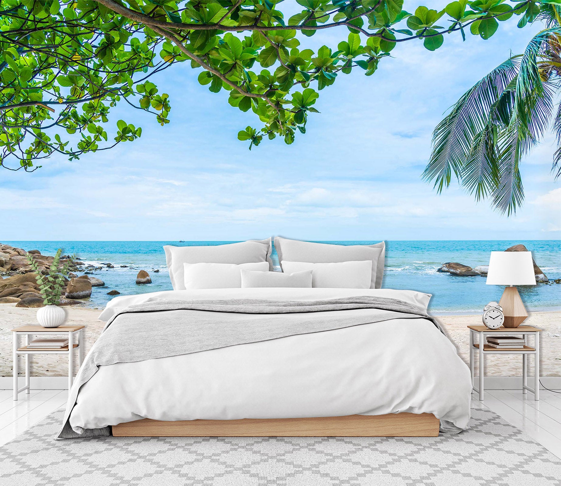 3D White Beach Sea 105 Wall Murals